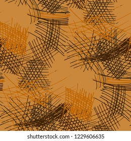 Various Pencil Hatches. Seamless Texture with chaotic Hand Drawn Lines. Retro Background for Cloth, Dress, Tablecloth. Vertical, Horizontal and Diagonal Strokes. Grunge Vector Texture