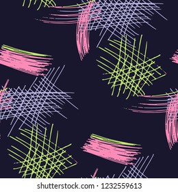 Various Pencil Hatches. Seamless Texture with chaotic Hand Drawn Lines. Trendy Background for Cloth, Dress, Tablecloth. Vertical, Horizontal and Diagonal Strokes. Grunge Vector Texture