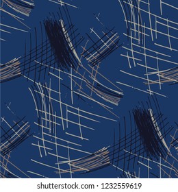 Various Pencil Hatches. Seamless Texture with chaotic Hand Drawn Lines. Retro Background for Textile, Paper, Fabric. Vertical, Horizontal and Diagonal Strokes. Grunge Vector Texture