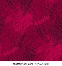 Various Pencil Hatches. Seamless Texture with chaotic Hand Drawn Lines. Vintage Background for Chintz, Print, Swimwear. Vertical, Horizontal and Diagonal Strokes. Grunge Vector Texture