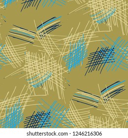 Various Pencil Hatches. Seamless Texture with chaotic Hand Drawn Lines. Modern Background for Paper, Wallpaper, Underwear. Vertical, Horizontal and Diagonal Strokes. Grunge Vector Texture