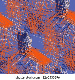 Various Pencil Hatches. Seamless Texture with chaotic Hand Drawn Lines. Retro Background for Chintz, Print, Swimwear. Vertical, Horizontal and Diagonal Strokes. Grunge Vector Texture