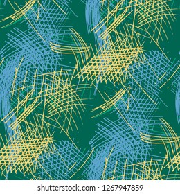Various Pencil Hatches. Seamless Texture with chaotic Hand Drawn Lines. Trendy Background for Curtain, Shirt, Fabric. Vertical, Horizontal and Diagonal Strokes. Grunge Vector Texture