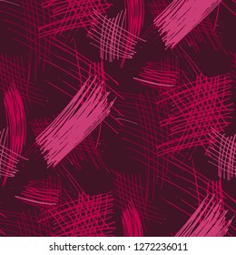 Various Pencil Hatches. Seamless Texture with chaotic Hand Drawn Lines. Retro Background for Chintz, Print, Swimwear. Vertical, Horizontal and Diagonal Strokes. Grunge Vector Texture