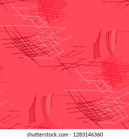 Various Pencil Hatches. Seamless Texture with chaotic Hand Drawn Lines. Trendy Background for Curtain, Shirt, Tablecloth. Vertical, Horizontal and Diagonal Strokes. Grunge Vector Texture
