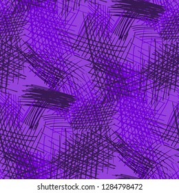 Various Pencil Hatches. Seamless Texture with chaotic Hand Drawn Lines. Trendy Background for Chintz, Wallpaper, Swimwear. Vertical, Horizontal and Diagonal Strokes. Grunge Vector Texture