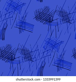 Various Pencil Hatches. Seamless Texture with chaotic Hand Drawn Lines. Modern Background for Curtain, Shirt, Tablecloth. Vertical, Horizontal and Diagonal Strokes. Grunge Vector Texture