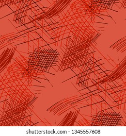 Various Pencil Hatches. Seamless Texture with chaotic Hand Drawn Lines. Retro Background for Chintz, Wallpaper, Swimwear. Vertical, Horizontal and Diagonal Strokes. Grunge Vector Texture