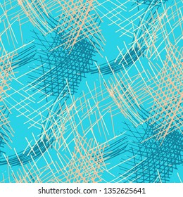 Various Pencil Hatches. Seamless Texture with chaotic Hand Drawn Lines. Modern Background for Curtain, Dress, Tablecloth. Vertical, Horizontal and Diagonal Strokes. Grunge Vector Texture
