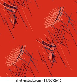 Various Pencil Hatches. Seamless Texture with chaotic Hand Drawn Lines. Modern Background for Cloth, Wallpaper, Linen. Vertical, Horizontal and Diagonal Strokes. Grunge Vector Texture
