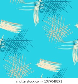 Various Pencil Hatches. Seamless Texture with chaotic Hand Drawn Lines. Modern Background for Cloth, Dress, Linen. Vertical, Horizontal and Diagonal Strokes. Grunge Vector Texture