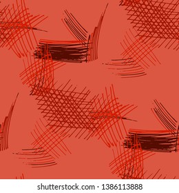 Various Pencil Hatches. Seamless Texture with chaotic Hand Drawn Lines. Retro Background for Chintz, Print, Swimwear. Vertical, Horizontal and Diagonal Strokes. Grunge Vector Texture