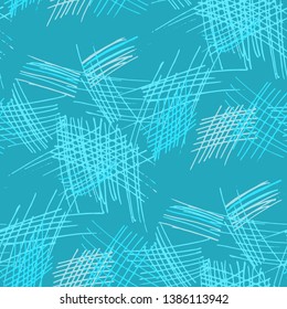 Various Pencil Hatches. Seamless Texture with chaotic Hand Drawn Lines. Trendy Background for Chintz, Wallpaper, Swimwear. Vertical, Horizontal and Diagonal Strokes. Grunge Vector Texture