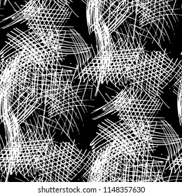 Various Pencil Strokes. Seamless Black White Texture with Hand Drawn Lines. Modern Background for Curtain, Shirt, Fabric. Vertical, Horizontal and Diagonal Strokes. Grunge Vector