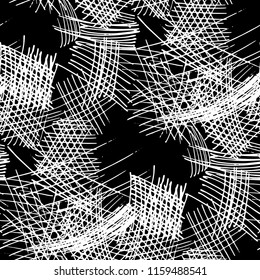 Various Pencil Strokes. Seamless Black White Pattern with Chaotic Hand Drawn Lines. Trendy Background for Chintz, Print, Underwear. Vertical, Horizontal and Diagonal Strokes. Grunge Vector Texture