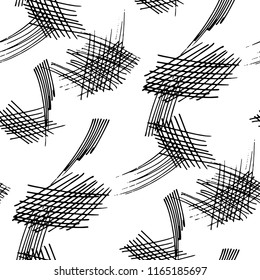 Various Pencil Strokes. Seamless Black White Texture with Hand Drawn Lines. Trendy Background for Paper, Wallpaper, Linen. Vertical, Horizontal and Diagonal Strokes. Grunge Vector