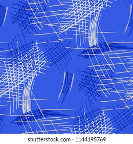 Various Pencil Strokes. Seamless Pattern with chaotic Hand Drawn Lines. Trendy Background for Cloth, Dress, Linen. Vertical, Horizontal and Diagonal Strokes. Grunge Vector Texture
