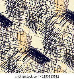 Various Pencil Strokes. Seamless Pattern with chaotic Hand Drawn Lines. Vintage Background for Cloth, Dress, Linen. Vertical, Horizontal and Diagonal Strokes. Grunge Vector Texture