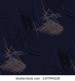 Various Pencil Strokes. Seamless Pattern with chaotic Hand Drawn Lines. Retro Background for Cloth, Dress, Tablecloth. Vertical, Horizontal and Diagonal Strokes. Grunge Vector Texture