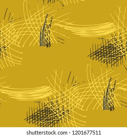 Various Pencil Strokes. Seamless Pattern with chaotic Hand Drawn Lines. Vintage Background for Print, Wallpaper, Swimwear. Vertical, Horizontal and Diagonal Strokes. Grunge Vector Texture