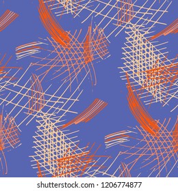 Various Pencil Strokes. Seamless Pattern with chaotic Hand Drawn Lines. Trendy Background for Curtain, Dress, Tablecloth. Vertical, Horizontal and Diagonal Strokes. Grunge Vector Texture