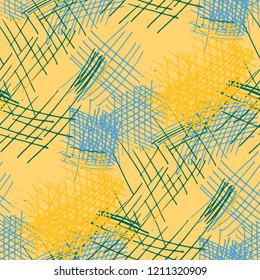Various Pencil Strokes. Seamless Pattern with chaotic Hand Drawn Lines. Retro Background for Textile, Paper, Fabric. Vertical, Horizontal and Diagonal Strokes. Grunge Vector Texture