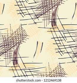 Various Pencil Strokes. Seamless Pattern with chaotic Hand Drawn Lines. Modern Background for Chintz, Wallpaper, Swimwear. Vertical, Horizontal and Diagonal Strokes. Grunge Vector Texture