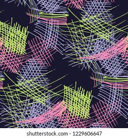 Various Pencil Strokes. Seamless Pattern with chaotic Hand Drawn Lines. Modern Background for Cloth, Dress, Linen. Vertical, Horizontal and Diagonal Strokes. Grunge Vector Texture