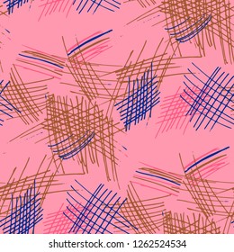 Various Pencil Strokes. Seamless Pattern with chaotic Hand Drawn Lines. Retro Background for Calico, Fabric, Print. Vertical, Horizontal and Diagonal Strokes. Grunge Vector Texture