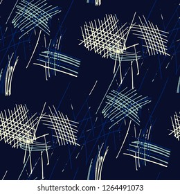 Various Pencil Strokes. Seamless Pattern with chaotic Hand Drawn Lines. Vintage Background for Chintz, Wallpaper, Swimwear. Vertical, Horizontal and Diagonal Strokes. Grunge Vector Texture