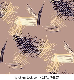 Various Pencil Strokes. Seamless Texture with chaotic Hand Drawn Lines. Trendy Background for Cloth, Dress, Tablecloth. Vertical, Horizontal and Diagonal Strokes. Grunge Vector Texture
