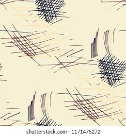 Various Pencil Strokes. Seamless Texture with chaotic Hand Drawn Lines. Vintage Background for Cloth, Dress, Linen. Vertical, Horizontal and Diagonal Strokes. Grunge Vector Texture