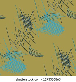 Various Pencil Strokes. Seamless Texture with chaotic Hand Drawn Lines. Retro Background for Curtain, Shirt, Tablecloth. Vertical, Horizontal and Diagonal Strokes. Grunge Vector Texture