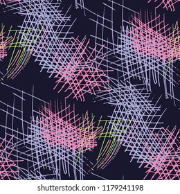 Various Pencil Strokes. Seamless Texture with chaotic Hand Drawn Lines. Retro Background for Curtain, Shirt, Tablecloth. Vertical, Horizontal and Diagonal Strokes. Grunge Vector Texture