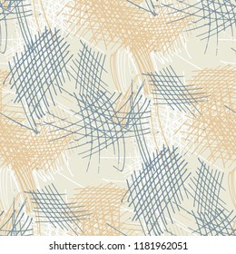Various Pencil Strokes. Seamless Texture with chaotic Hand Drawn Lines. Modern Background for Cloth, Wallpaper, Linen. Vertical, Horizontal and Diagonal Strokes. Grunge Vector Texture