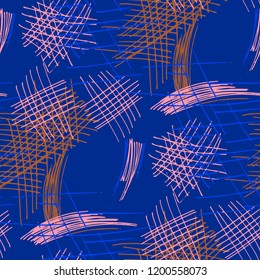 Various Pencil Strokes. Seamless Texture with chaotic Hand Drawn Lines. Modern Background for Chintz, Print, Swimwear. Vertical, Horizontal and Diagonal Strokes. Grunge Vector Texture
