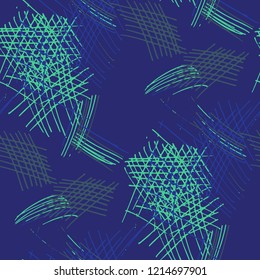 Various Pencil Strokes. Seamless Texture with chaotic Hand Drawn Lines. Retro Background for Chintz, Print, Swimwear. Vertical, Horizontal and Diagonal Strokes. Grunge Vector Texture