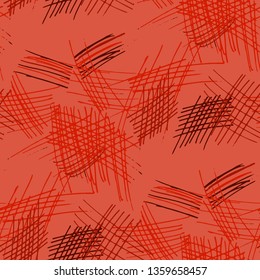 Various Pencil Strokes. Seamless Texture with chaotic Hand Drawn Lines. Retro Background for Chintz, Wallpaper, Swimwear. Vertical, Horizontal and Diagonal Strokes. Grunge Vector Texture