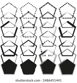 Various pentagon frames. Geometric outline shapes. Abstract vector borders. Decorative design elements.