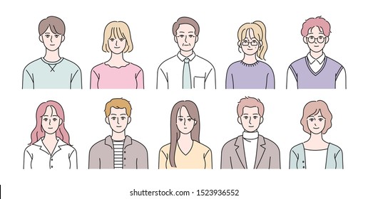Various people character  ID photo concept bust shot  hand drawn style vector design illustrations  
