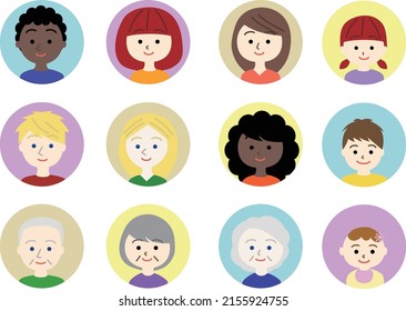 Various People (diversity Such As Gender, Age, Race) _ Round Frame (colorful) Icon Set