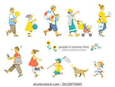 Various people enjoying summer - Colorful and fun flat illustrations