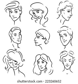 Various people faces set of sketches
