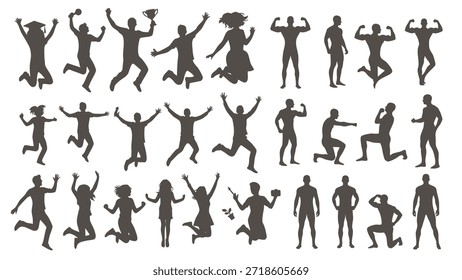 various people jumping cheering and posing in silhouettes for active lifestyle celebration