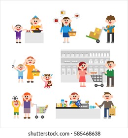 Various people in the market vector illustration flat design
