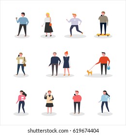 Various people on street vector illustration flat design