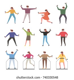 Various people playing augmented reality games vector illustration flat design
