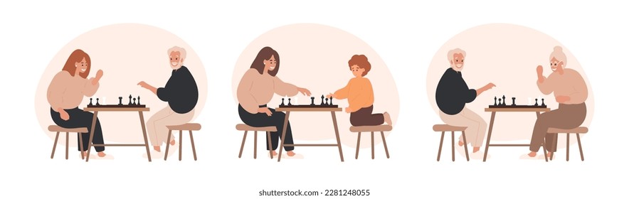 Various people playing chess players collection