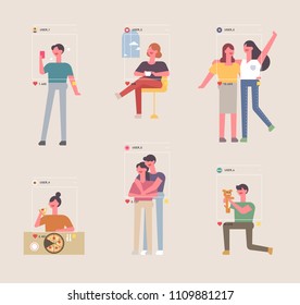 Various people in social networks. flat design style vector graphic illustration set