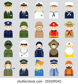 Various People Symbol Icons Officer and Uniform Set